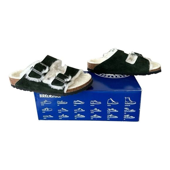 Birkenstock Arizona Shearling  Faux Fur Mountain View Green Women 6 Men 4 Narrow - Picture 6 of 9